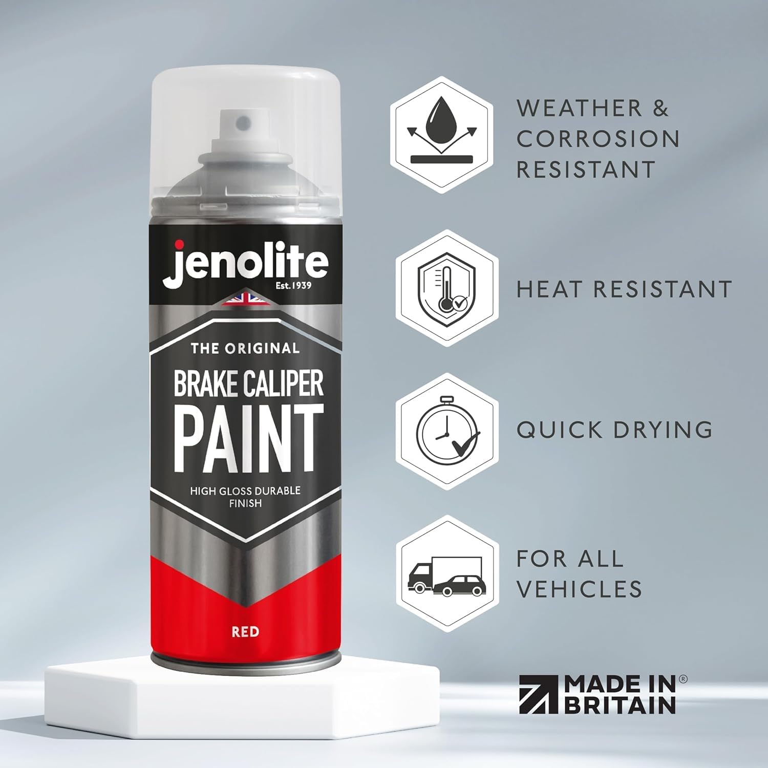 Detalle 2 de JENOLITE Bremssattellack Rot – hitzefester Thermolack für Bremsklötze bis 300°C, 400 ml