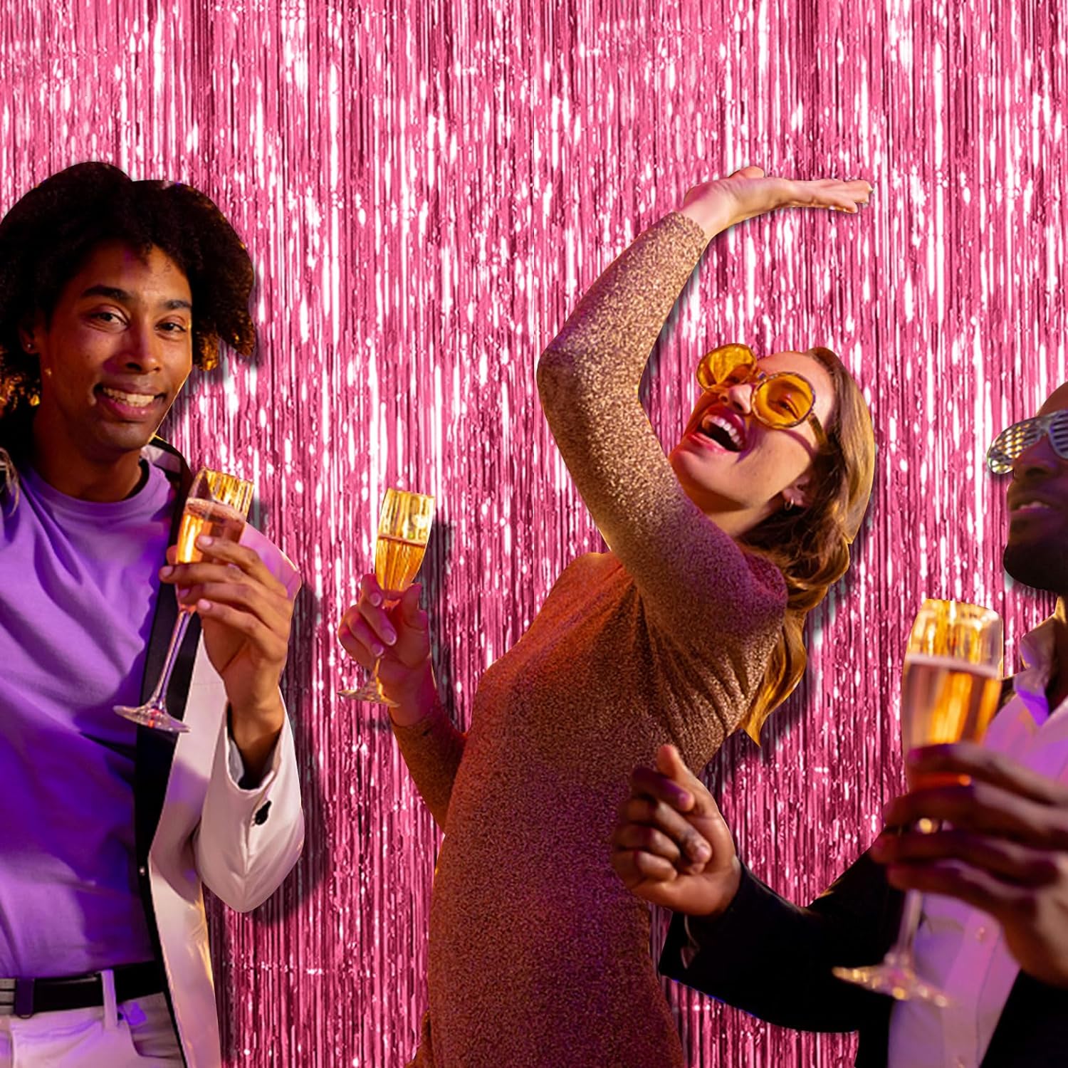 Detalle 2 de BOMSI 2 Pack Pink Backdrop Party Decorations Tinsel Curtain Fringe Foil Streamer Backdrop