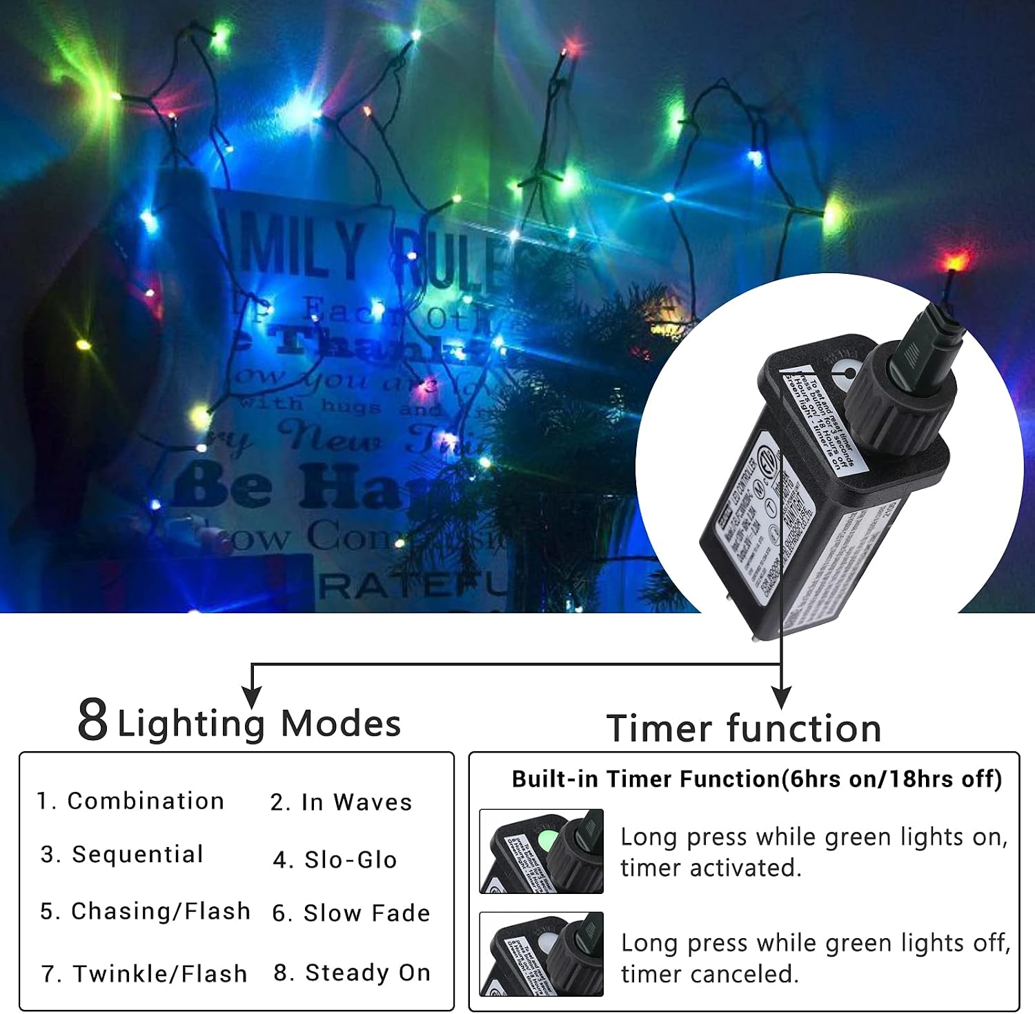 Detalle 2 de LED Christmas String Lights 181 Feet