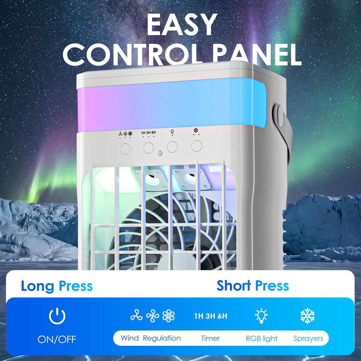 Thumbnail 6 de Portable Air Conditioner with 1600ml Tank, 2 Mist Ports, 3 Speeds, 3 Timers, and 10 Lights