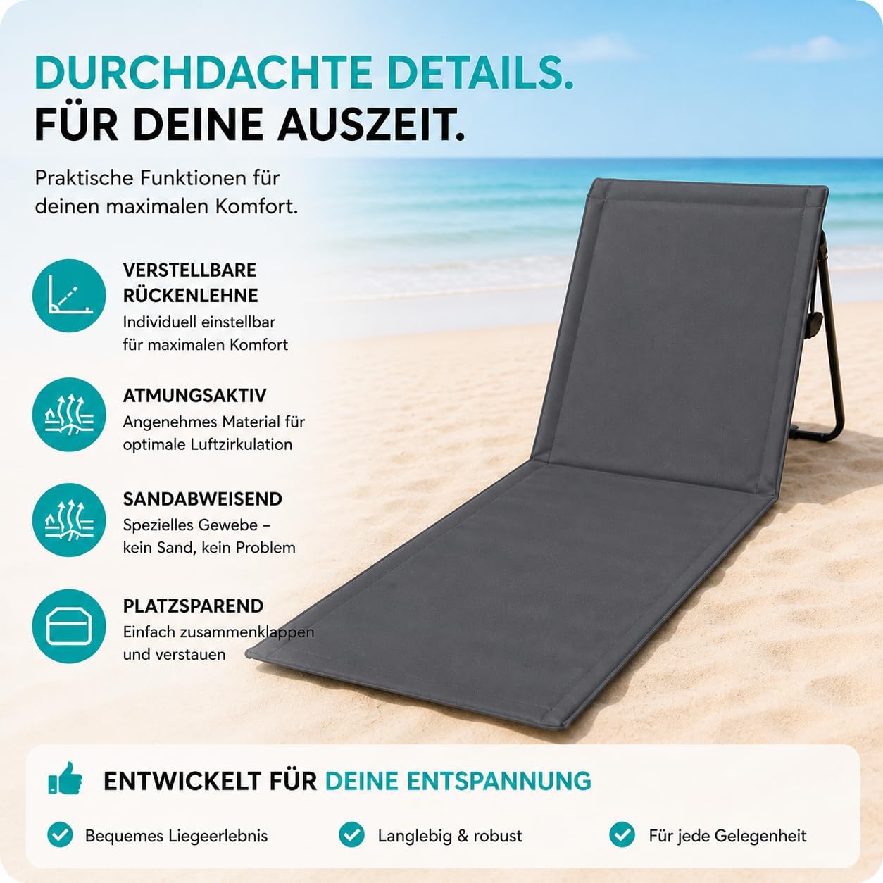 Detalle de Intimo Living 2er Set Strandliegen mit stufenlos verstellbarer Rückenlehne – Grau