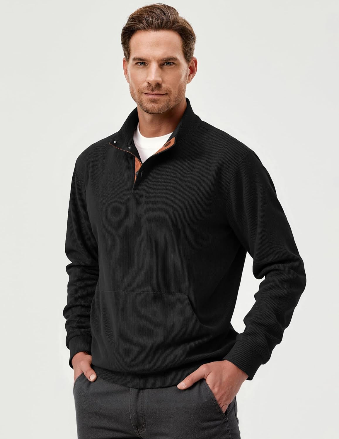 Thumbnail 1 de JMIERR Corduroy Quarter-Button Sweatshirt with Pockets