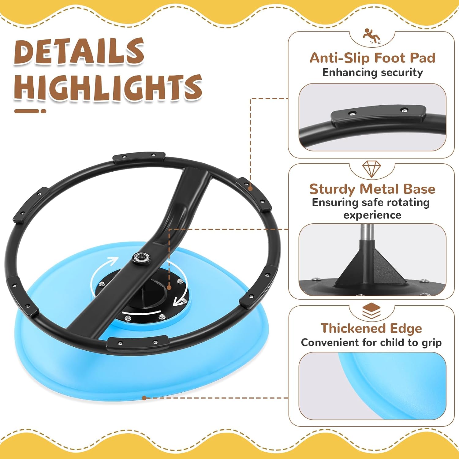 Detalle de Zhenx 360° Spinning Sensory Chair for Autistic Kids (Ages 3–18) — Blue, 220 lb Capacity