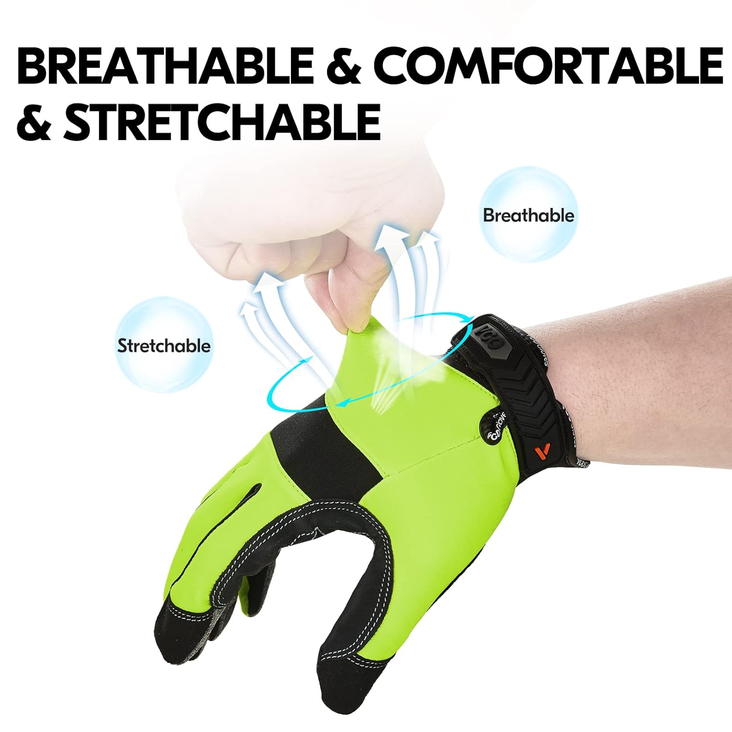 Thumbnail 5 de Vgo… Guanti da lavoro uomo in pelle con touchscreen, rivestimento in silicone anti-impatto e antiscivolo (TG 10/XL, verde) – 1 paio