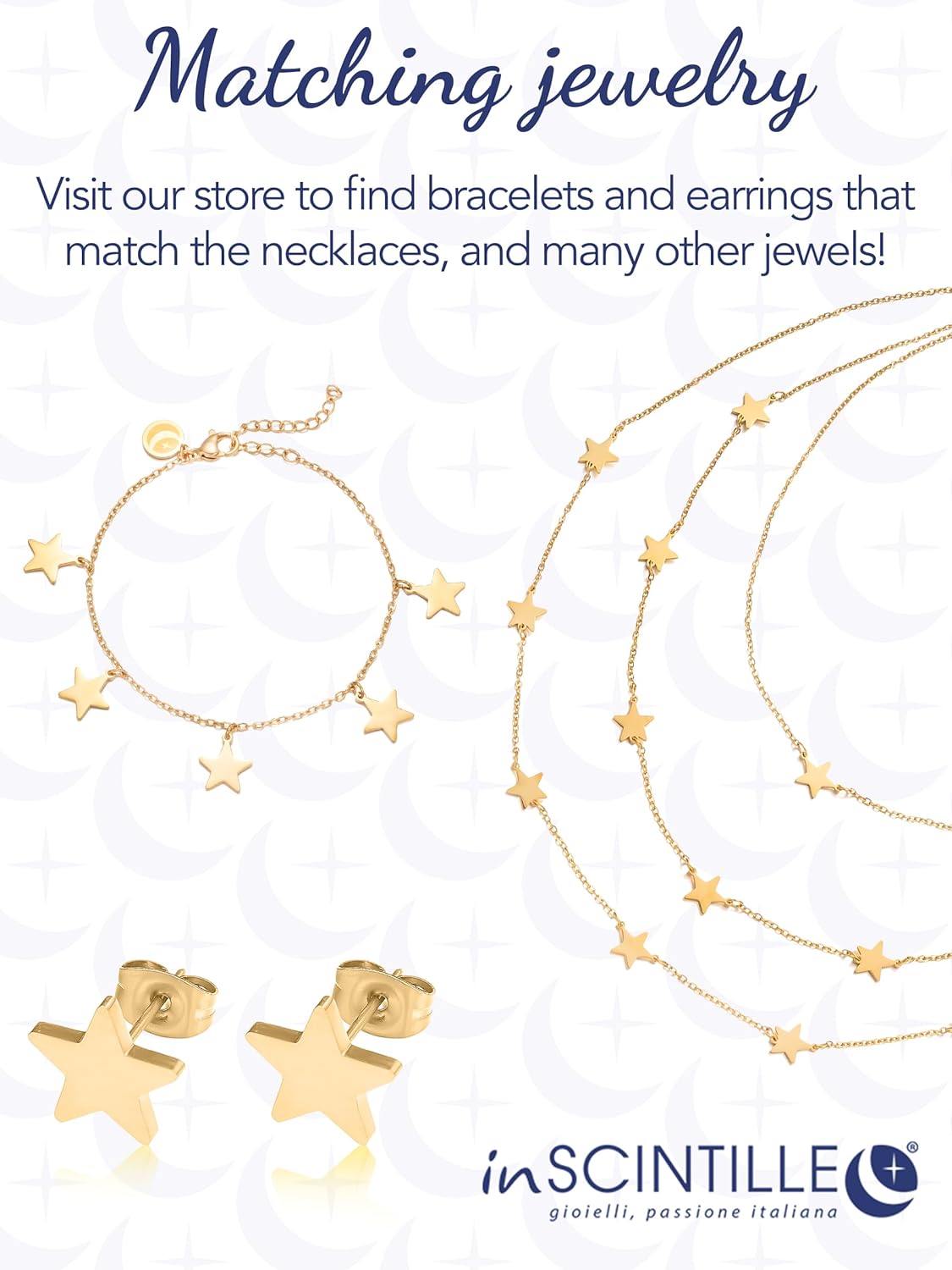 Detalle de inSCINTILLE Collier Femme Étoiles & Cœurs en Acier Inoxydable – Multi- rangs 1/2/3 fils