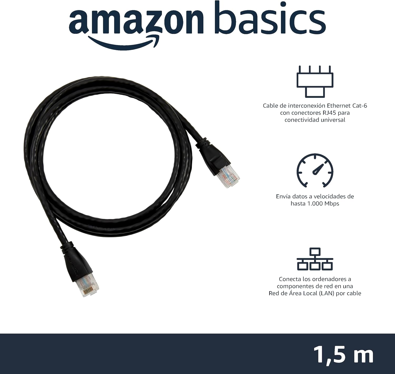 Thumbnail 1 de Amazon Basics - Cable Ethernet Cat. 6 RJ45 (1.5 m) 🌐