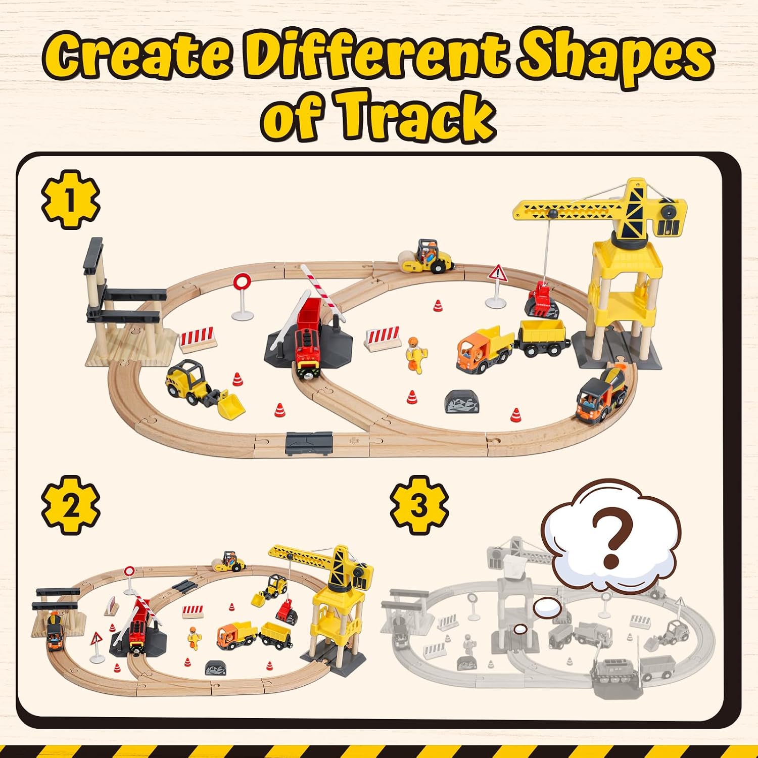 Thumbnail 4 de Lehoo Castle 68pc Toddler Construction Train Set with Crane (Wooden Railway Toy, ages 3+)
