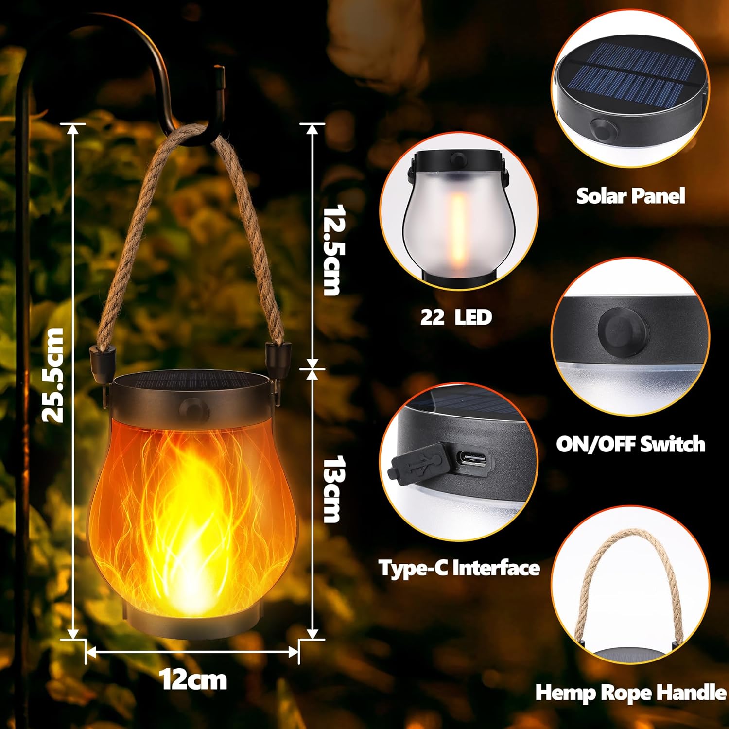 Detalle de Joomer Solar Lights Outdoor Garden: 2 Pack Flickering Flame Effect LED Lanterns