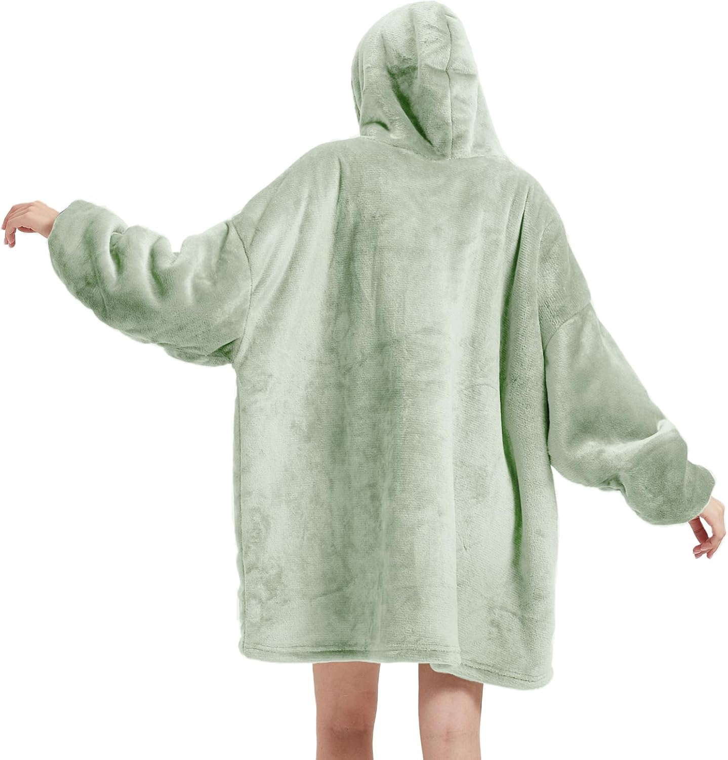 Detalle de YUGYVOB Oversized Wearable Blanket Hoodie, Light Green Sherpa with Giant Pocket
