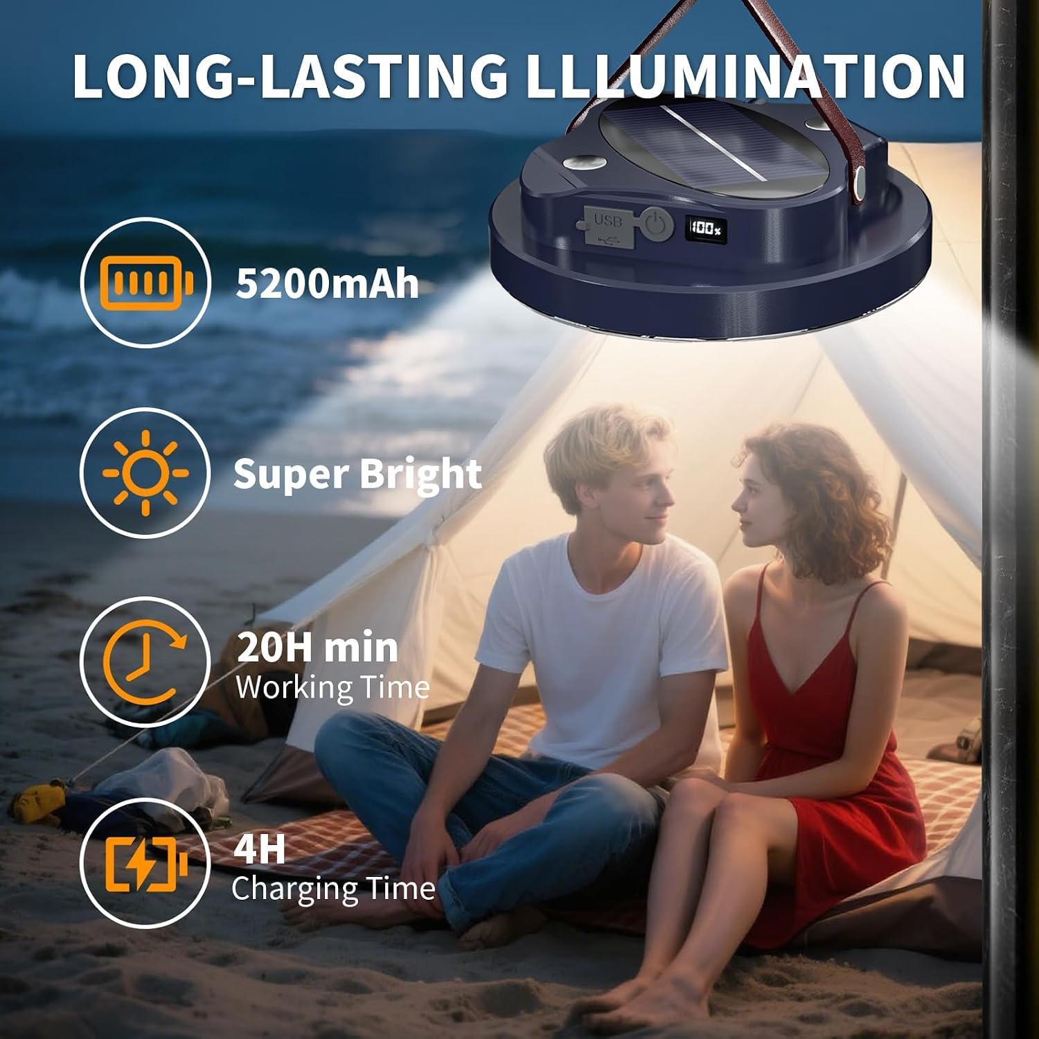 Thumbnail 3 de LETOUR Camping Lantern Rechargeable 2000LM: Bright, versatile and USB/solar powered for outdoor use