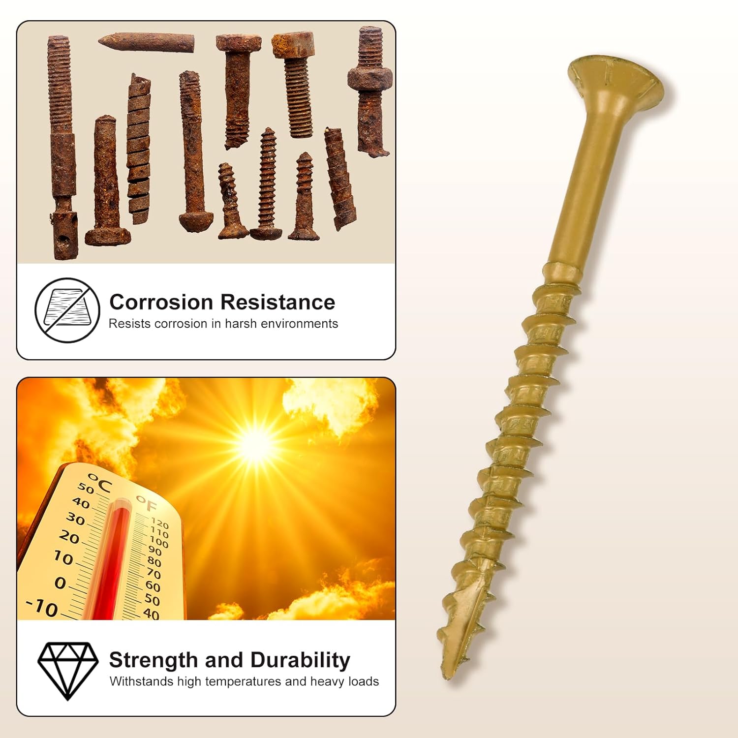 Thumbnail 3 de METALLIXITY Deck Screws #8 x 1-1/4" T25 Torx (Tan) – 500 pack with T25 bit