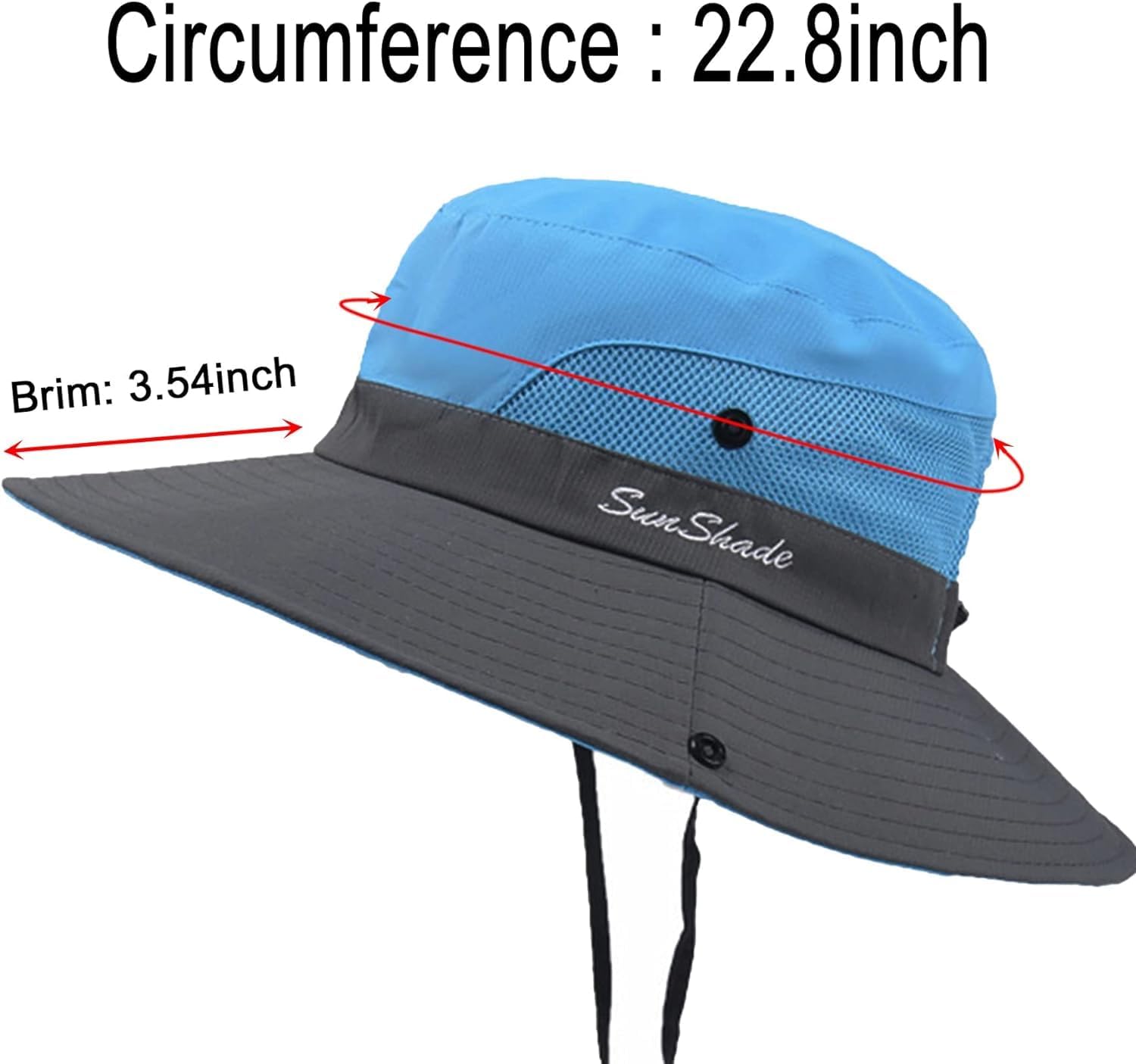 Detalle de DRESHOW Damen Sonnenhut – UV-Schutz, faltbar, Mesh, Pferdeschwanz Öffnung