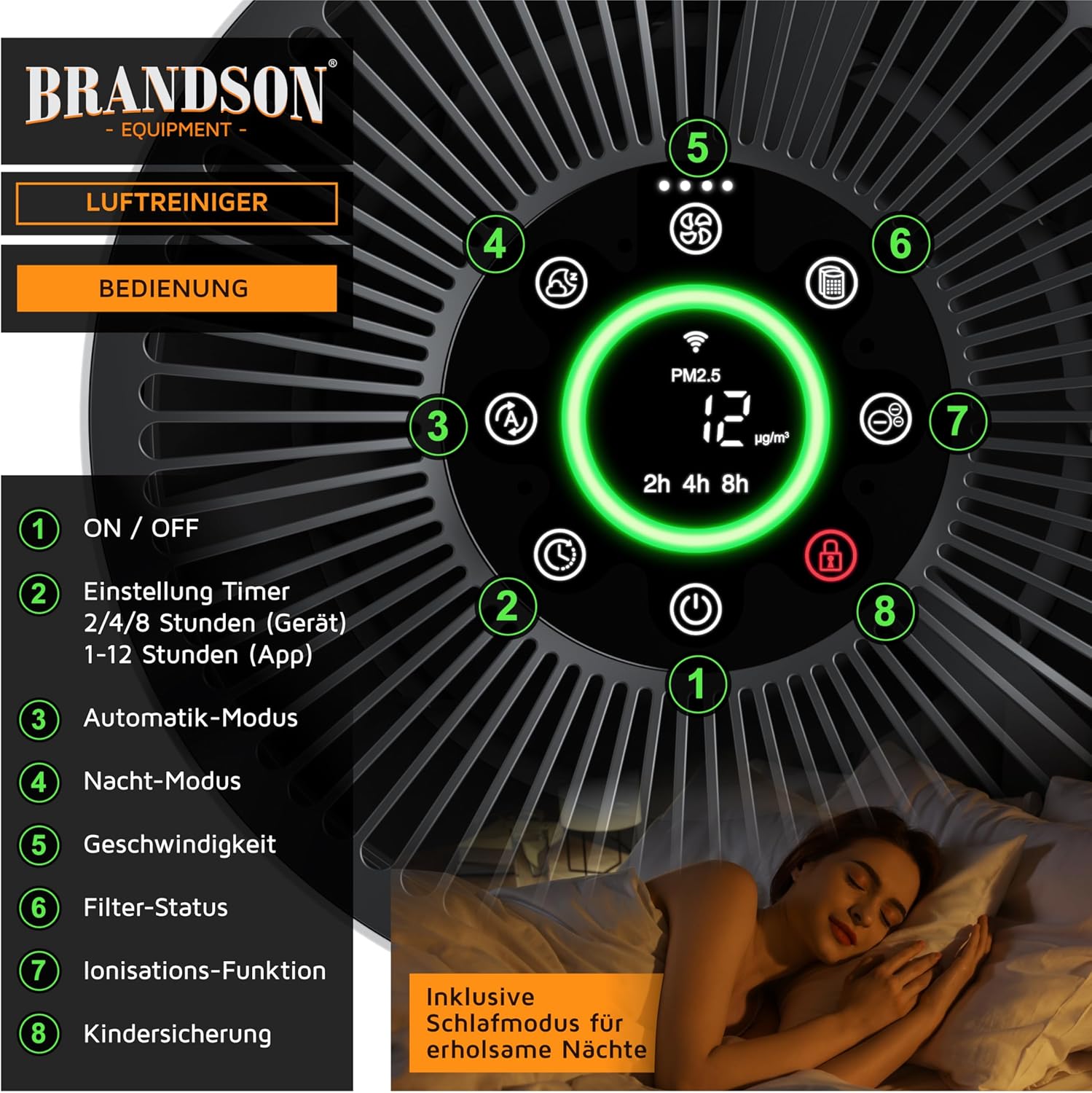 Thumbnail 2 de Brandson Luftreiniger Allergiker WLAN – CADR 158 m³/h, 50 m², 4‑Filter HEPA Aktivkohle, Smart Home