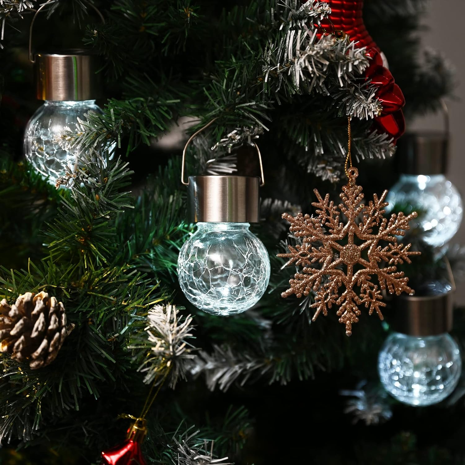 Thumbnail 5 de GIGALUMI Solar Crackle Glass Hanging Lights with Handle for Garden, Yard and Patio (Cool White)