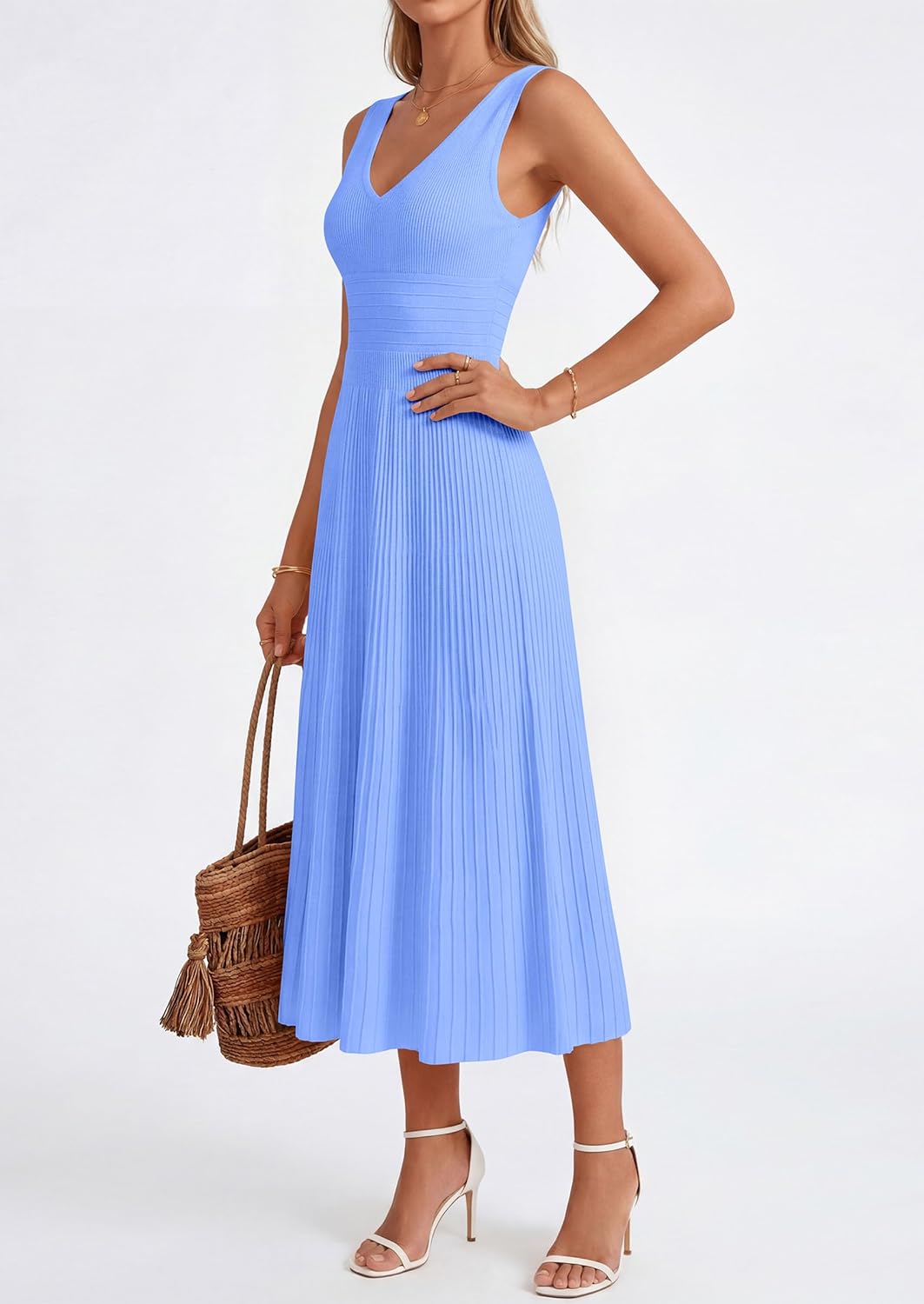 Thumbnail 2 de PRETTYGARDEN Summer Dresses for Women 2026: Pleated Midi V-Neck Sleeveless Dress