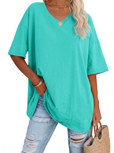 Detalle de Ebifin T-shirt oversized à col en V pour femme — 3XL, coton mélangé, style décontracté