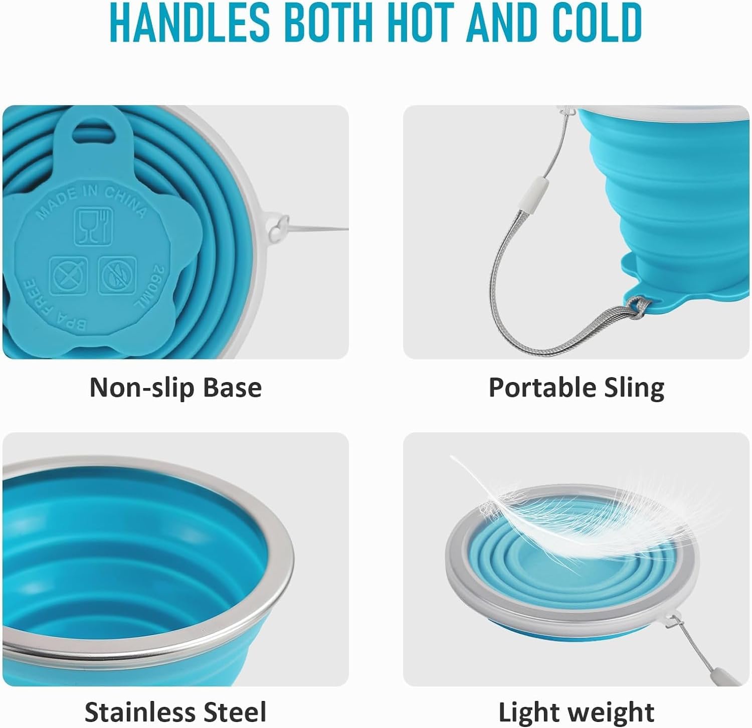 Detalle de ddLUCK Silicone Foldable Cup (2 Pack) BPA Free Collapsible Travel Mugs with Sealing Lid