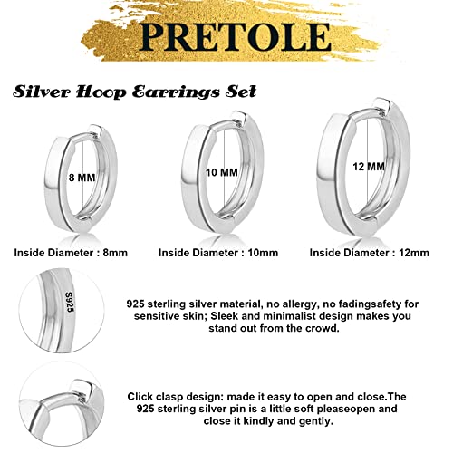 Thumbnail 1 de 3 Pairs Sterling Silver Hoop Earrings for Women – S925 Huggie Hoops with Cubic Zirconia by PRETOLE