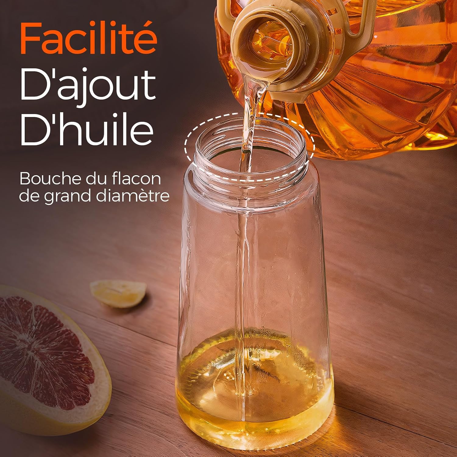 Detalle 1 de YARRAMATE 2-in-1-oliedispenser van glas, 470 ml, met sproeier, grijs