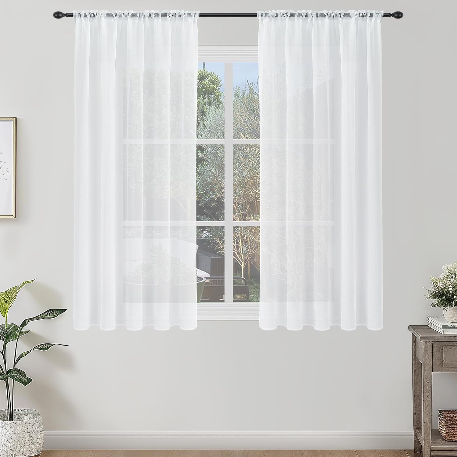 Lot de 2 rideaux en voile blanc Topfinel (semi-transparent) pour salon, longueur 235 cm
