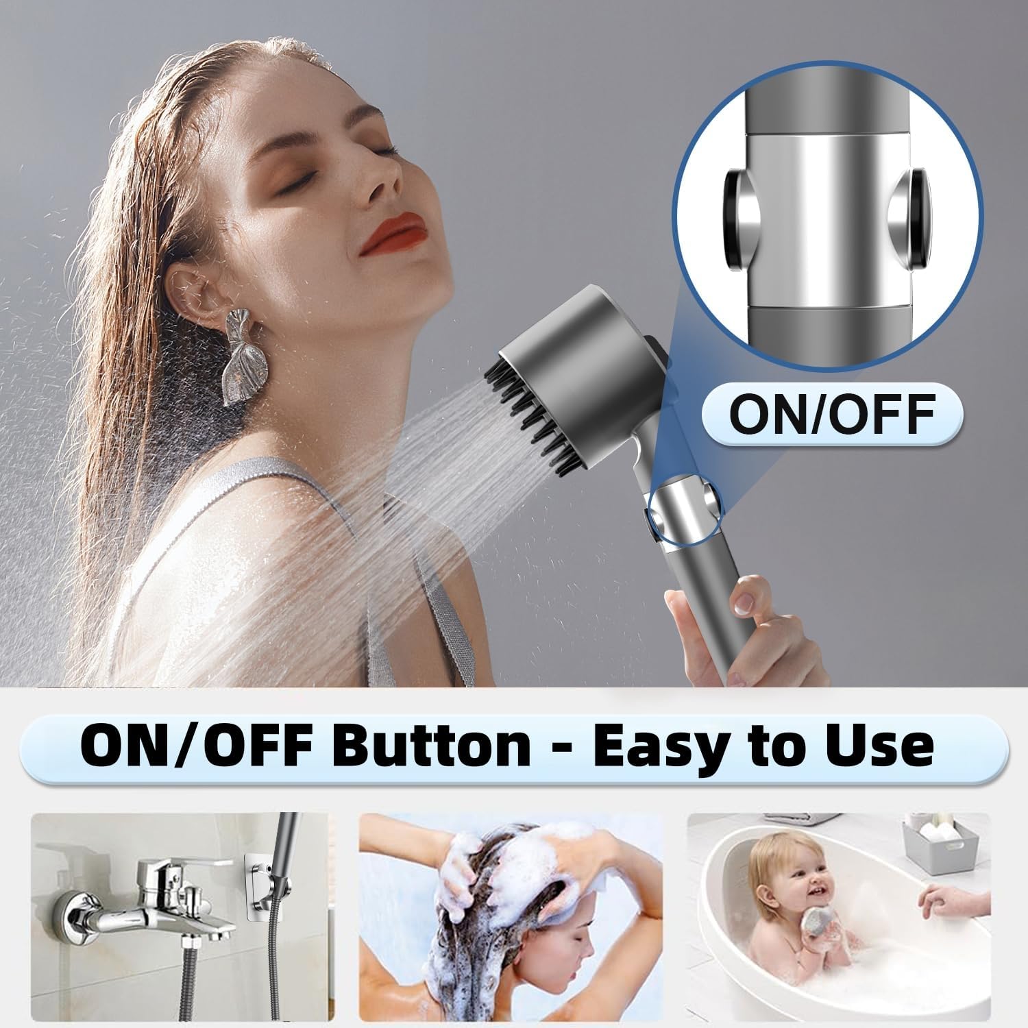 Thumbnail 4 de High Pressure Shower Head with 4 Spray Modes and 1.5m Hose – Filtered, Massage & Skin Care