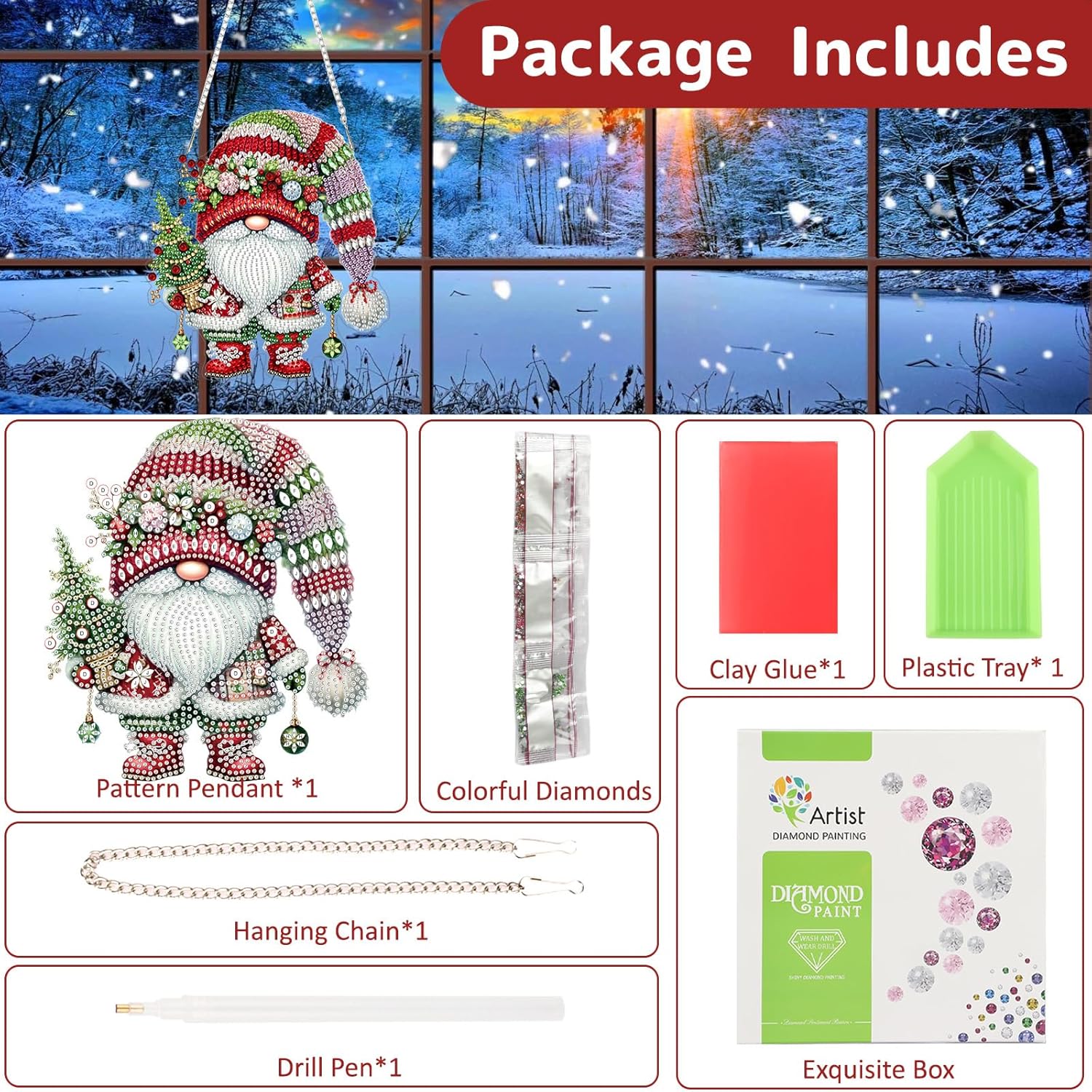 Thumbnail 4 de GHHKUD Christmas Hanging Diamond Art Kit with special-shaped gnomes (hanging pendant craft)