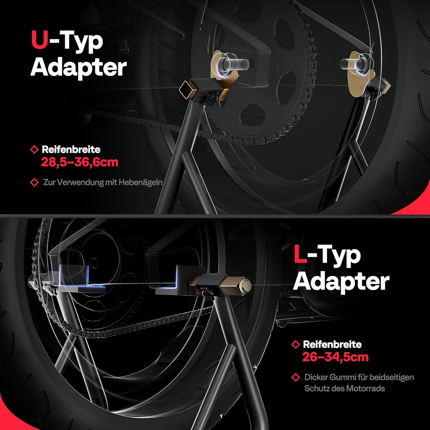Thumbnail 2 de SPECSTAR Robuster Motorrad-Hinterradheber bis 400 kg (Universal, verstellbar, Paddock-Ständer-Combo)