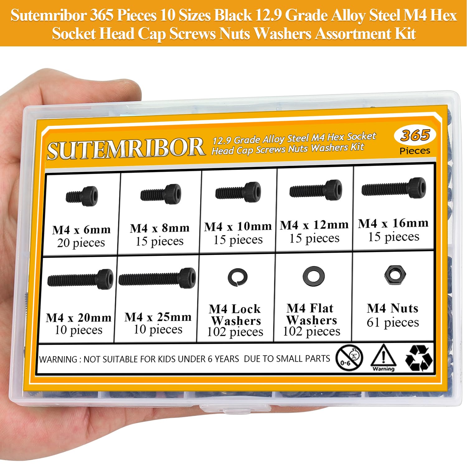 Detalle 1 de Sutemribor M4 Screw, Nut, and Washer Set