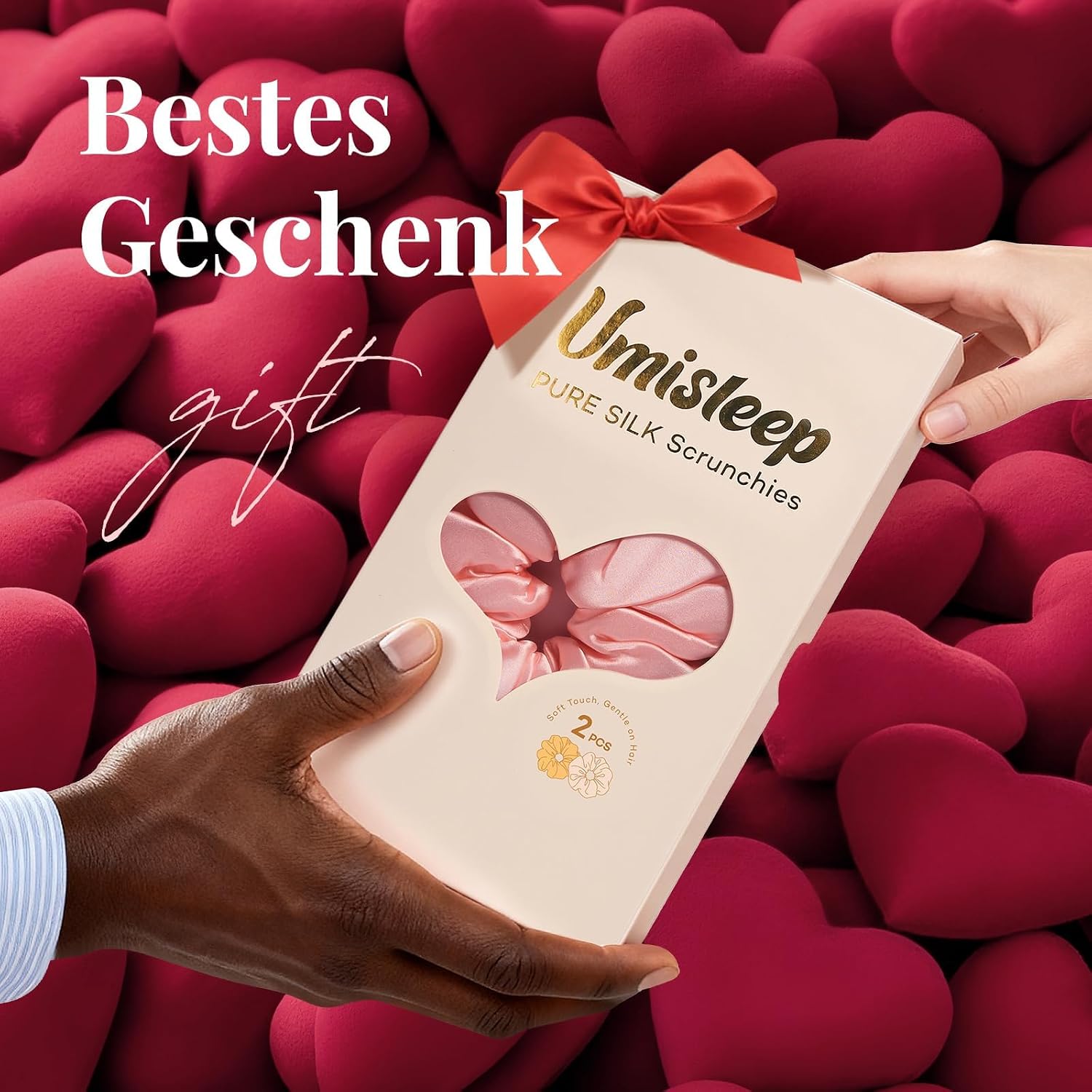 Detalle de Umisleep Upgraded XXL Oversized Maulbeerseide Scrunchies – 2er-Set (Champagner & Rosé) für langes, dickes Haar