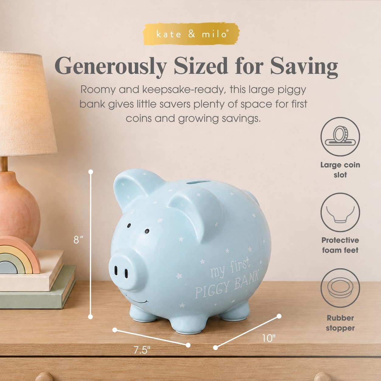 Thumbnail 2 de Kate & Milo Ceramic Piggy Bank, Blue Stars