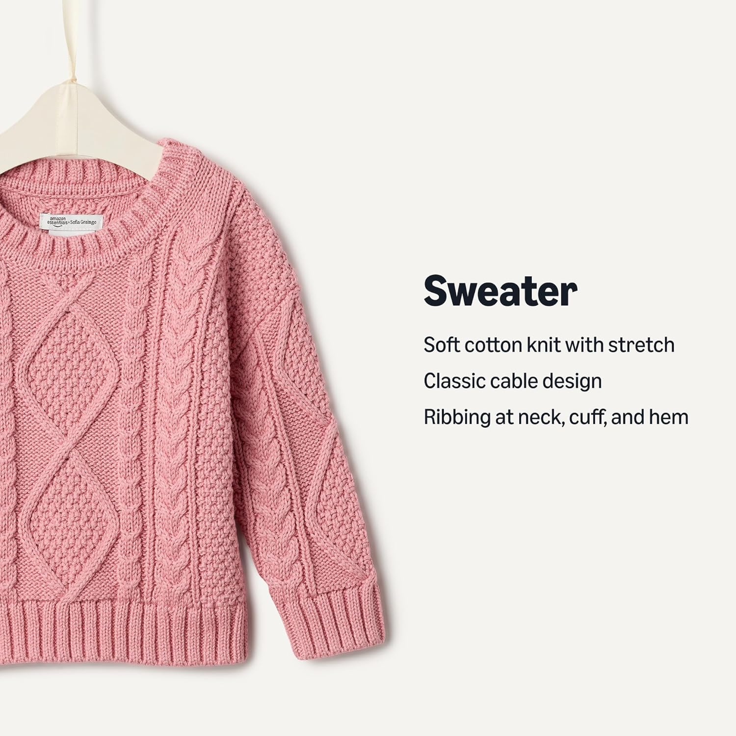 Detalle de Amazon Essentials x Sofia Grainge Cable Crewneck Sweater (Babies, Toddlers & Boys)