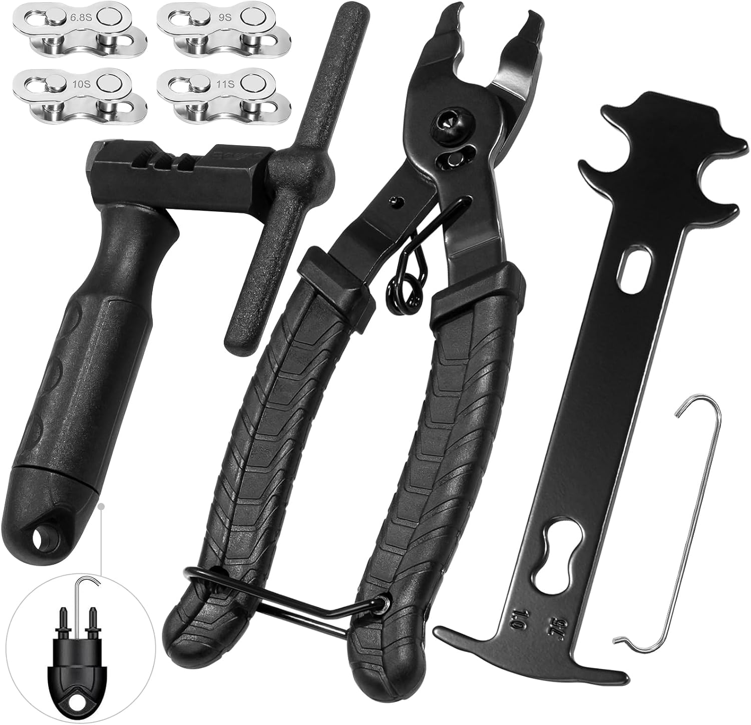 Detalle de BIGP fiets-kettingreparatieset met kettingpons, slijtagemeter en tang voor 6-12 versnellingen