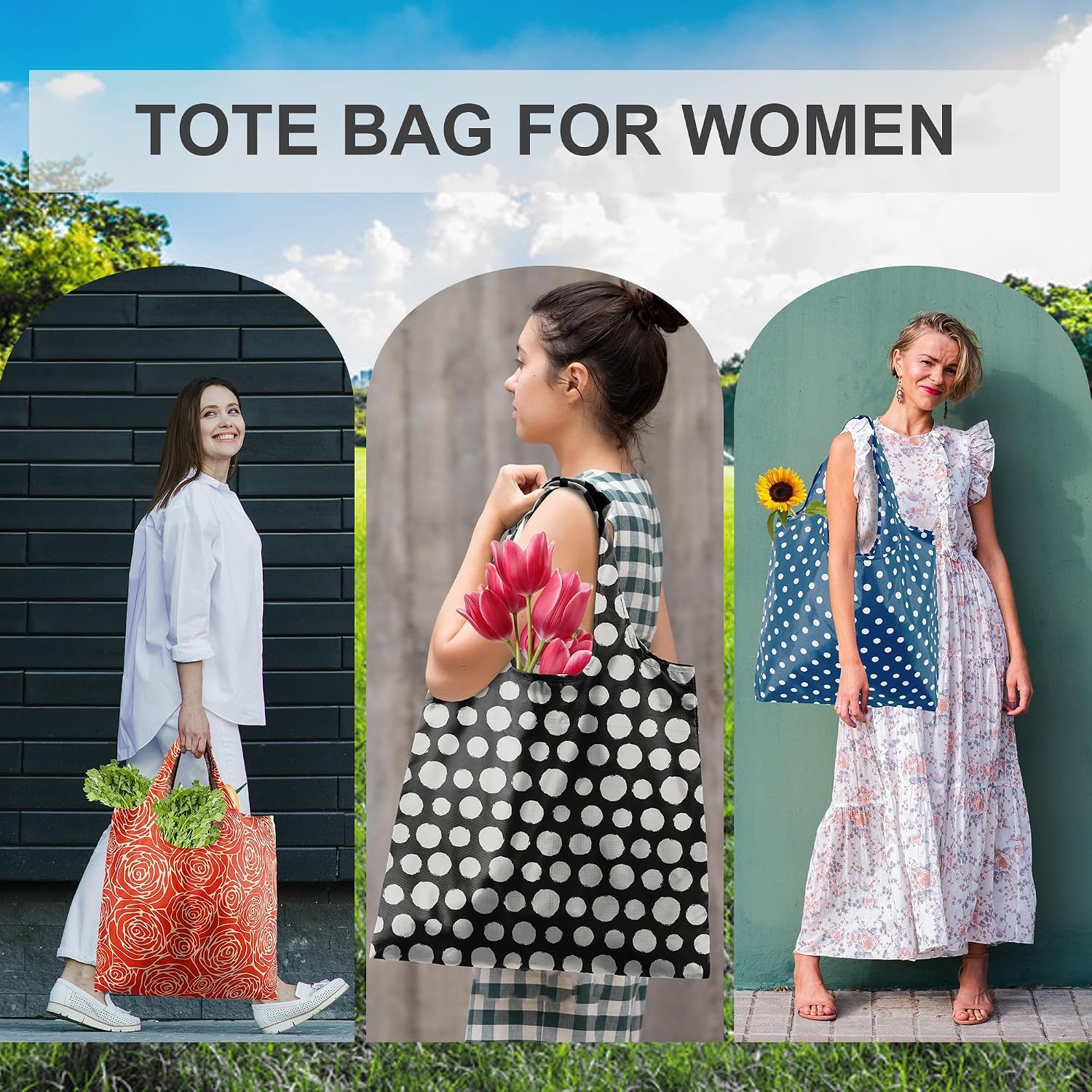 Thumbnail 5 de BeeGreen Geometry Reusable Shopping Bags 6-Pack: Heavy-Duty Foldable Polyester Totes
