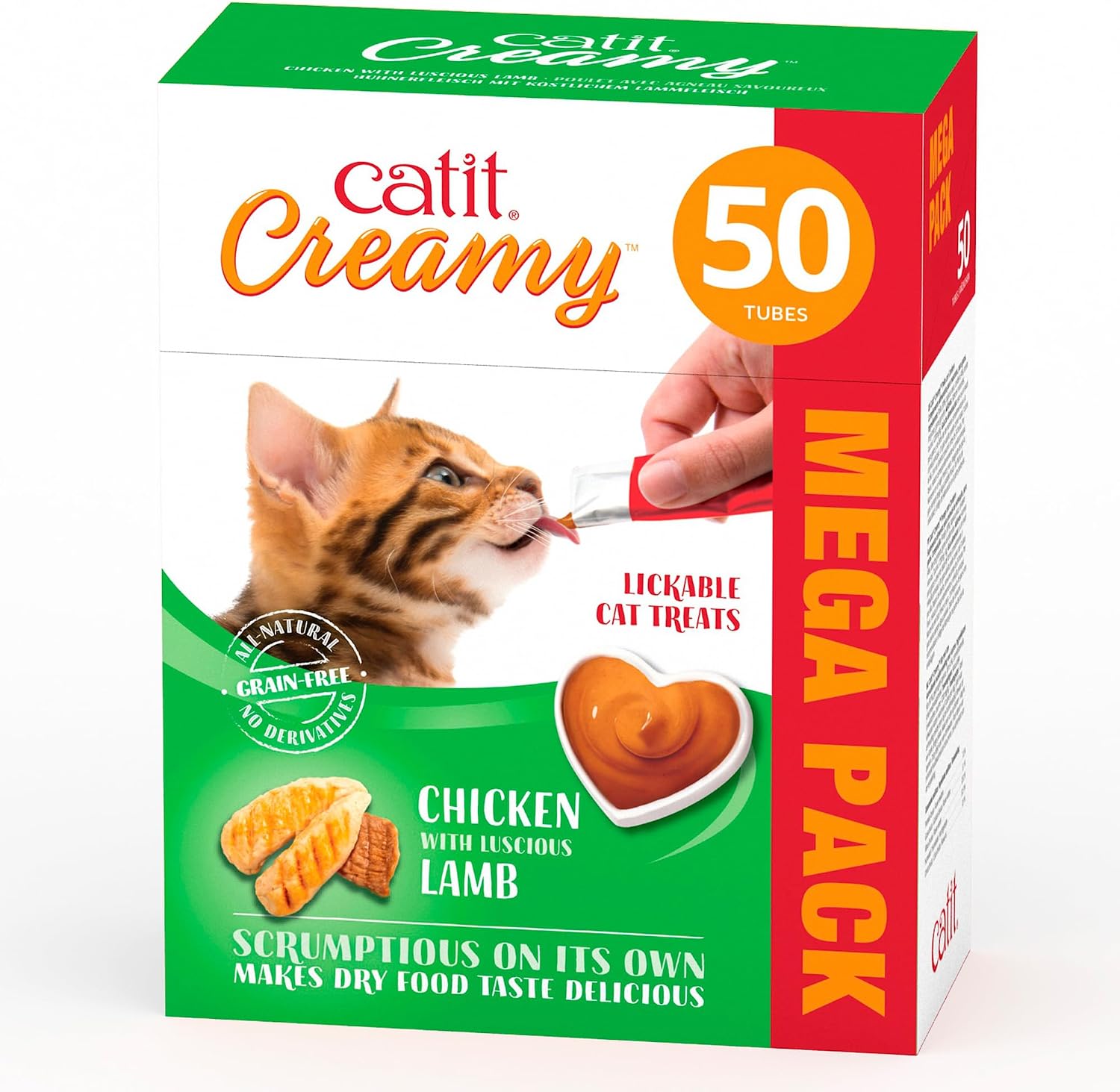 Detalle de Catit Creamy Pâte à lécher Hydratante pour Chat – Poulet et Agneau, 50 x 10 g