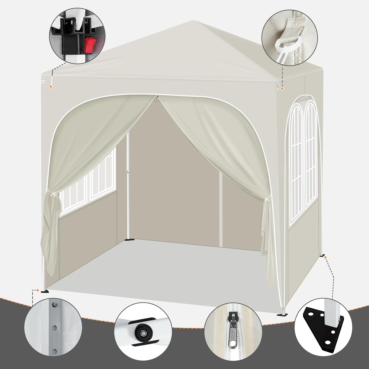 Thumbnail 6 de WOLTU Klappbarer Pavillon 2x2 m mit 4 abnehmbaren Wänden – UPF 50+ Sonnenschutz, windstabiles Metallgestell, 3-stufig höhenverstellbar