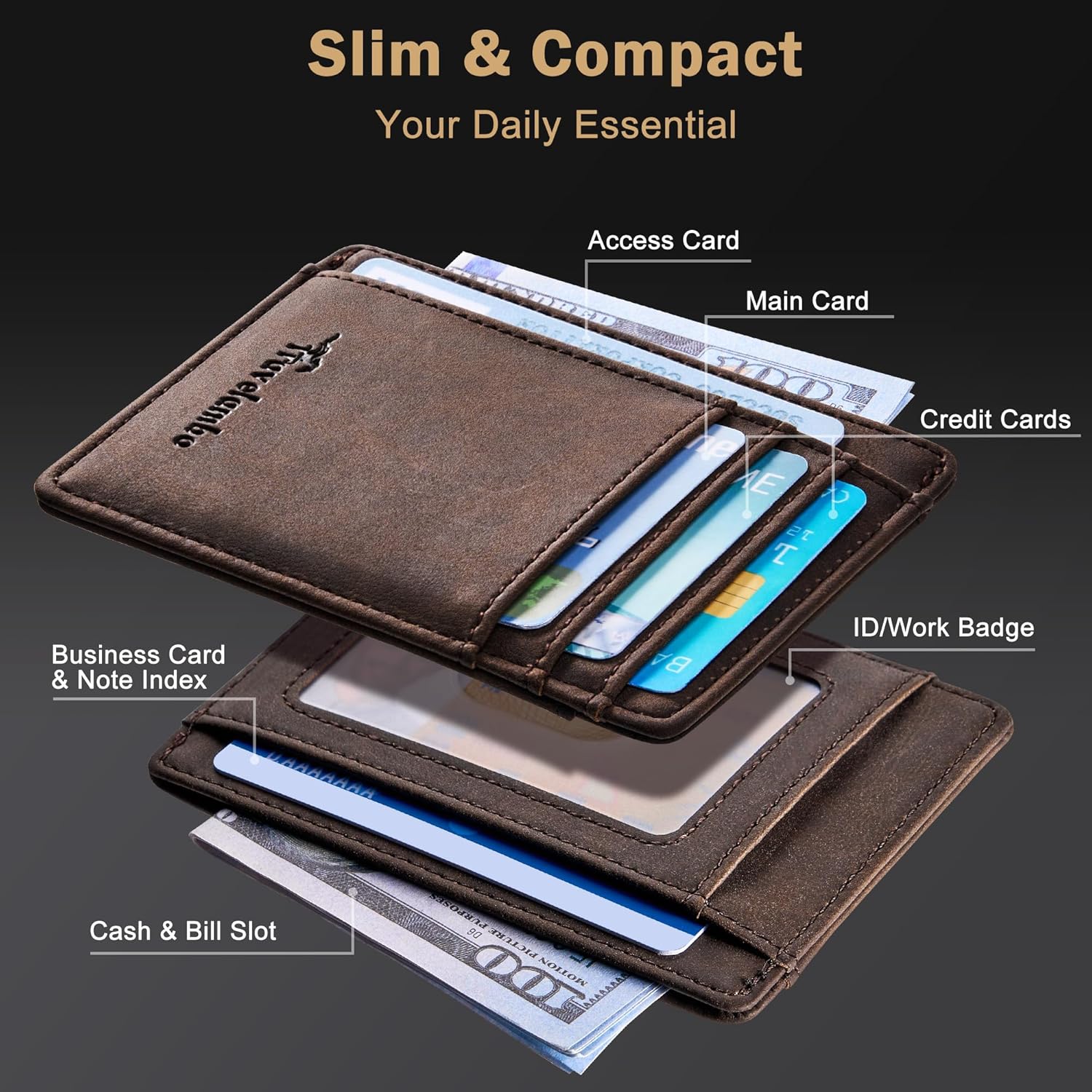 Detalle 2 de Travelambo Slim Wallet RFID Blocking Medium Wallet 👛