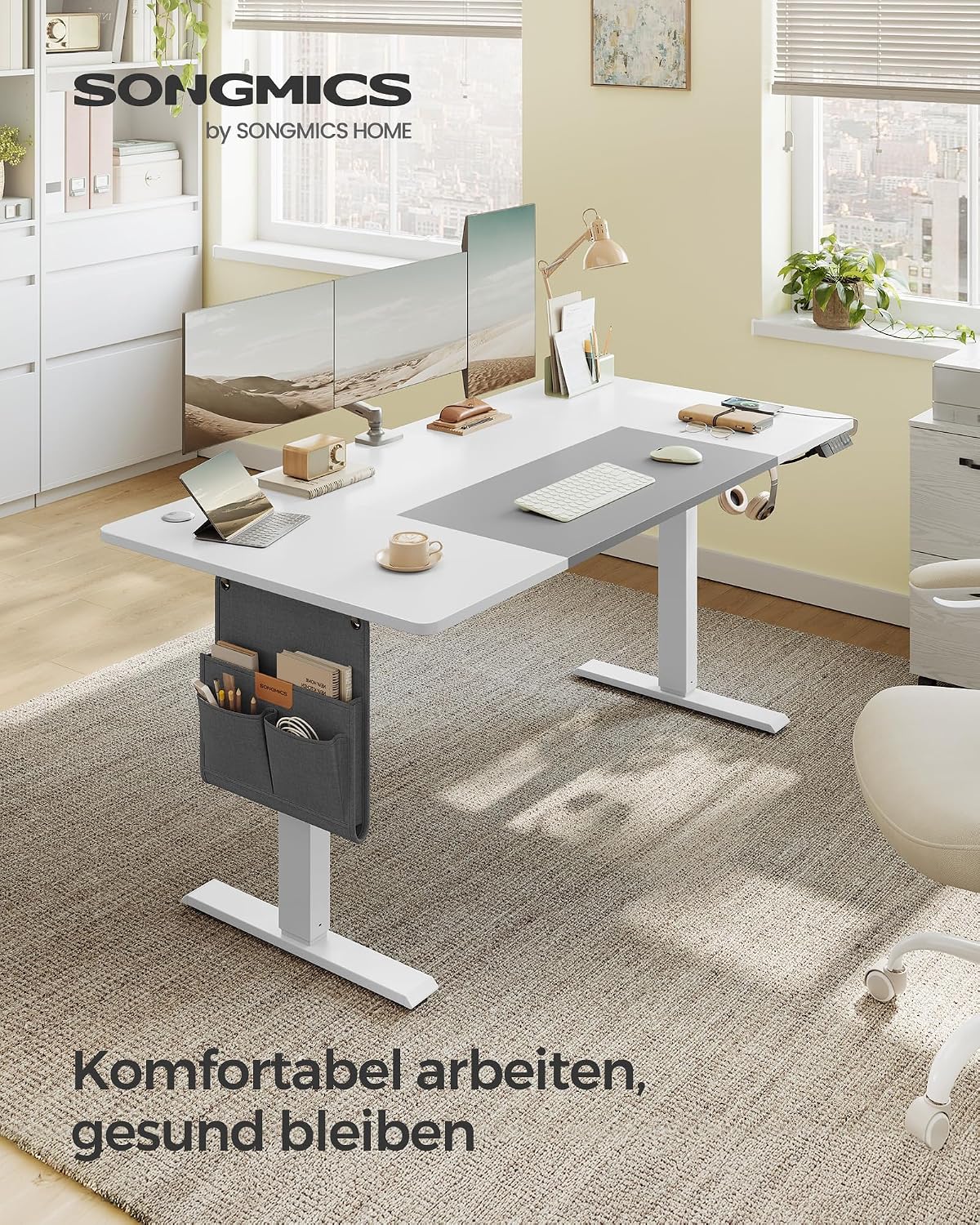 Detalle de SONGMICS Höhenverstellbarer Schreibtisch 160x70 cm
