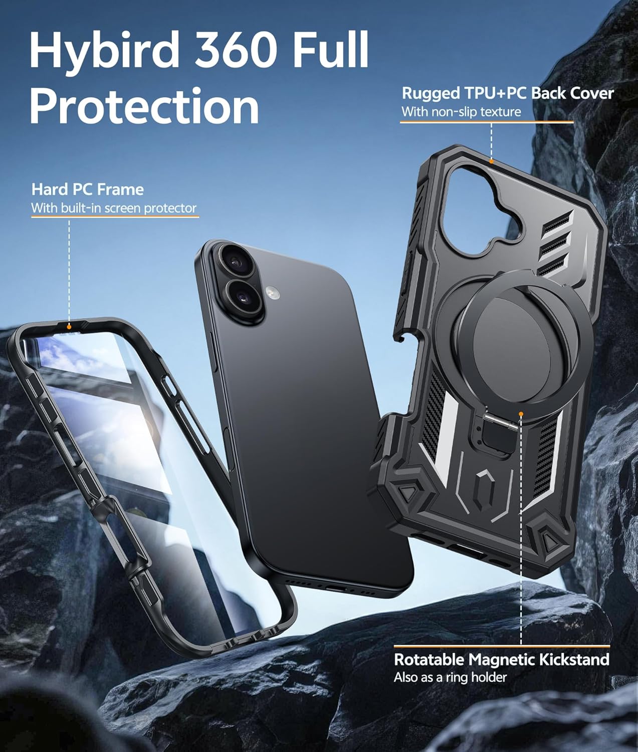 Thumbnail 2 de FNTCASE iPhone 17 magnetic stand phone case with built-in screen protector (Black)