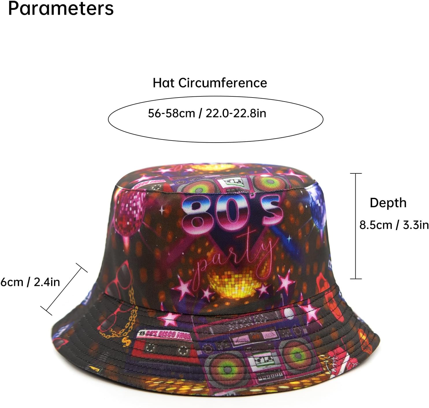 Detalle de YAMEIZE Retro Style 80s Reversible Bucket Hat