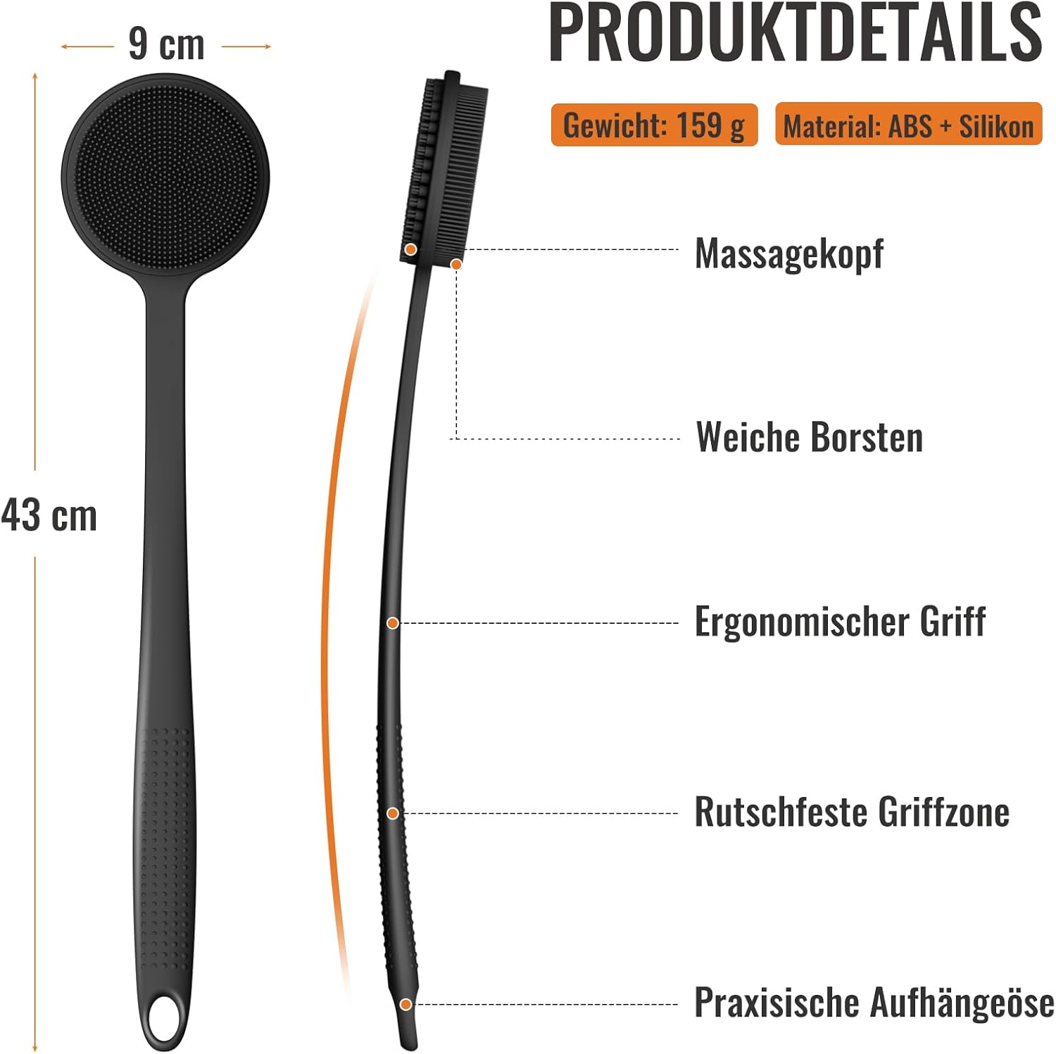 Detalle 2 de Silikon Rückenschrubber mit langem Griff zur Dusche