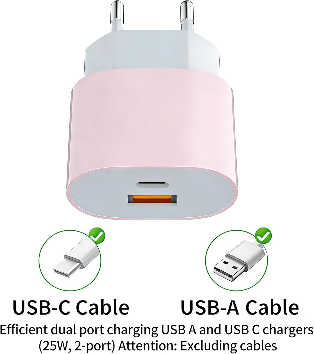 Thumbnail 1 de Alimentatore di ricarica rapida 25W rosa con doppia porta USB-C e USB-A compatibile iPhone e iPad