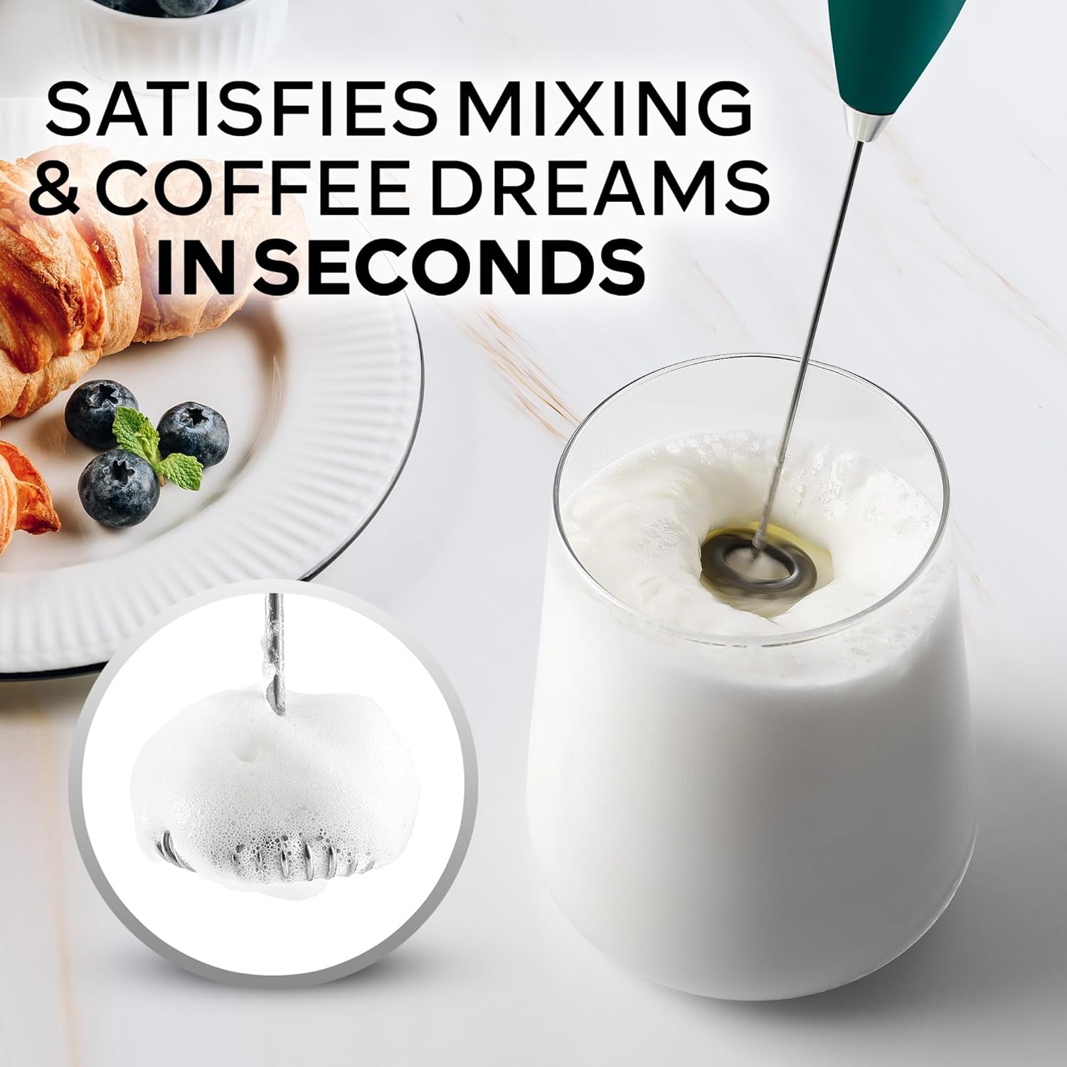 Thumbnail 1 de Zulay Kitchen Milk Frother Wand with 4 AA Batteries — Ultra-Fast Handheld Foam Maker for Coffee, Lattes, Cappuccinos, Matcha, and More