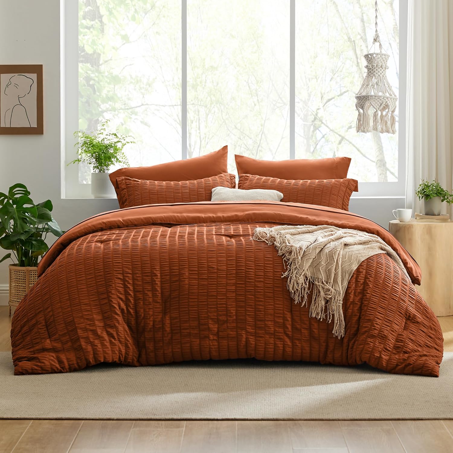 Thumbnail 1 de Love’s cabin Seersucker Terracotta Twin Comforter Set (5-Piece Bed in a Bag)