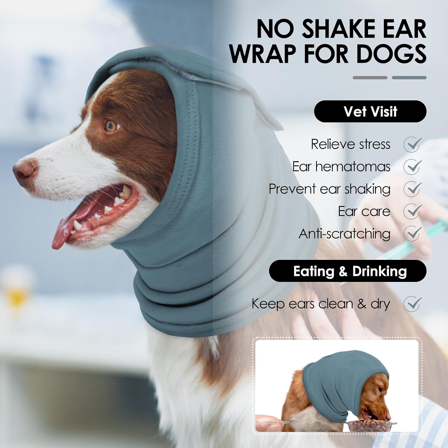 Thumbnail 4 de AOFITEE Dog Calming Hoodie with Soft Ear Muffs: Noise Protection for Anxiety (BlueGrey, XL)