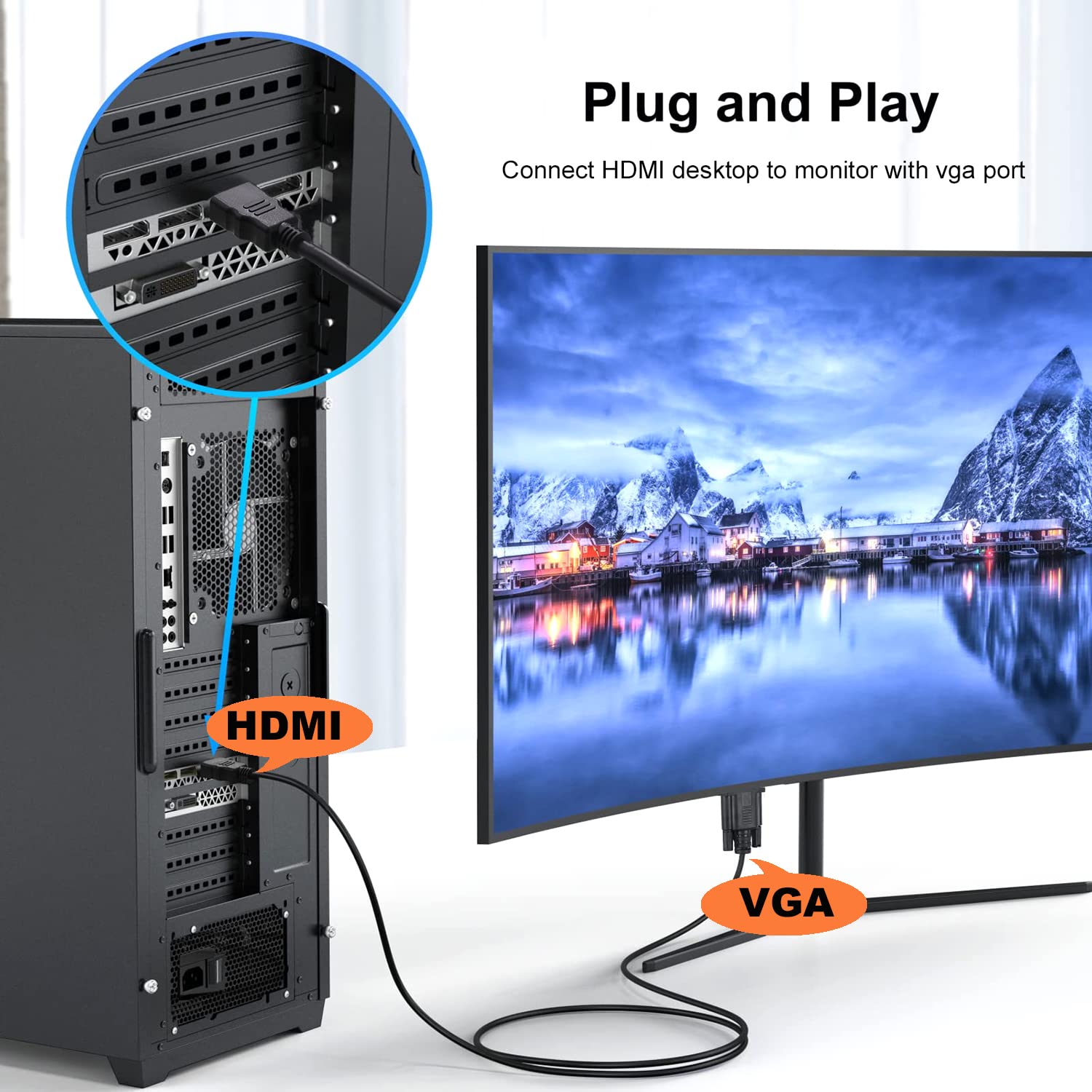 Thumbnail 4 de Omivine HDMI to VGA cable 1080p