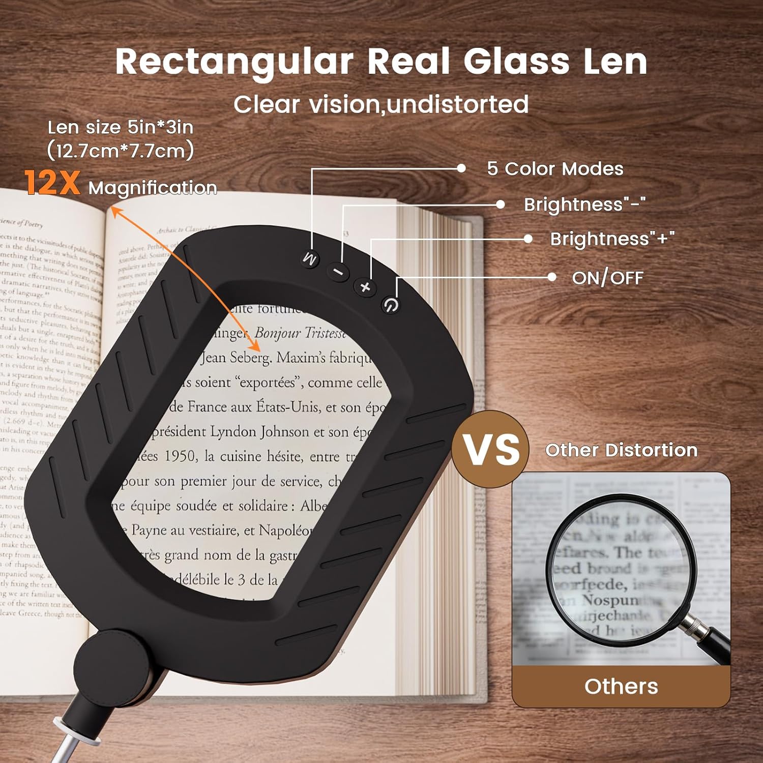 Magnifying glass with light and stand for reading – 12x USB-powered desk magnifier for crafts