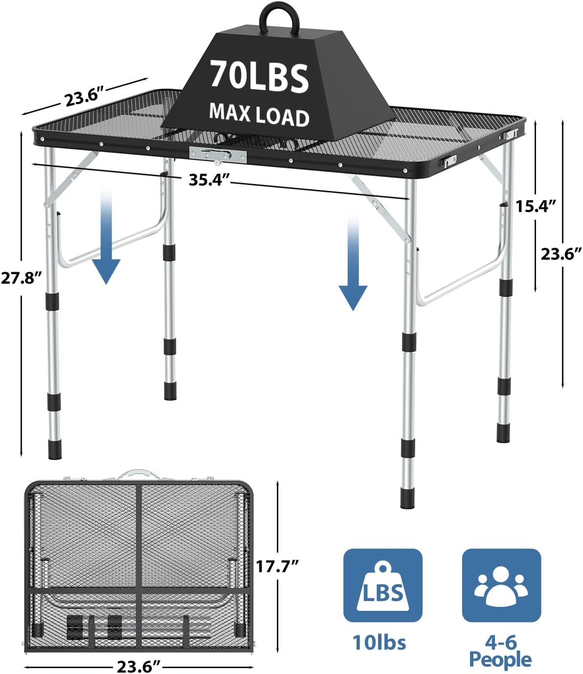 Detalle de Sportneer Y21-80600-98 Folding Grill Table, Adjustable Height, Heat-Resistant Metal Mesh