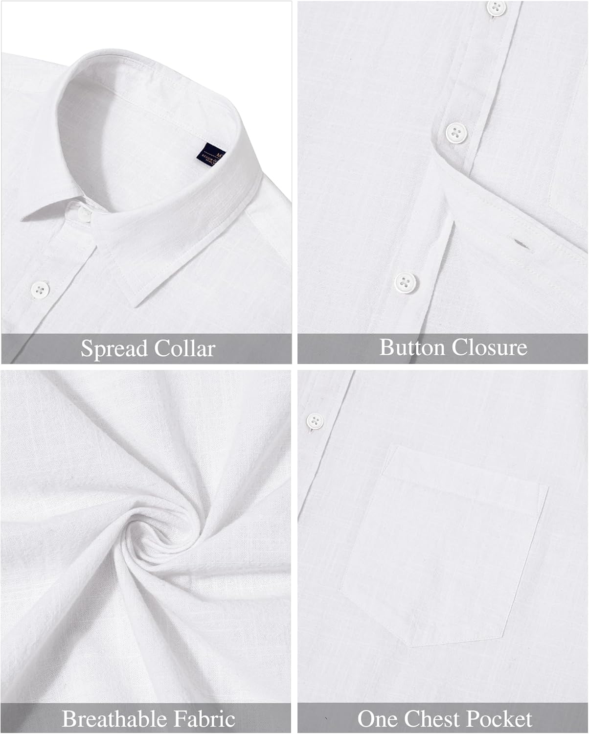 Thumbnail 4 de J.VER Men's Linen Short Sleeve Shirt with Pocket: Lightweight Cotton Casual Button-Down