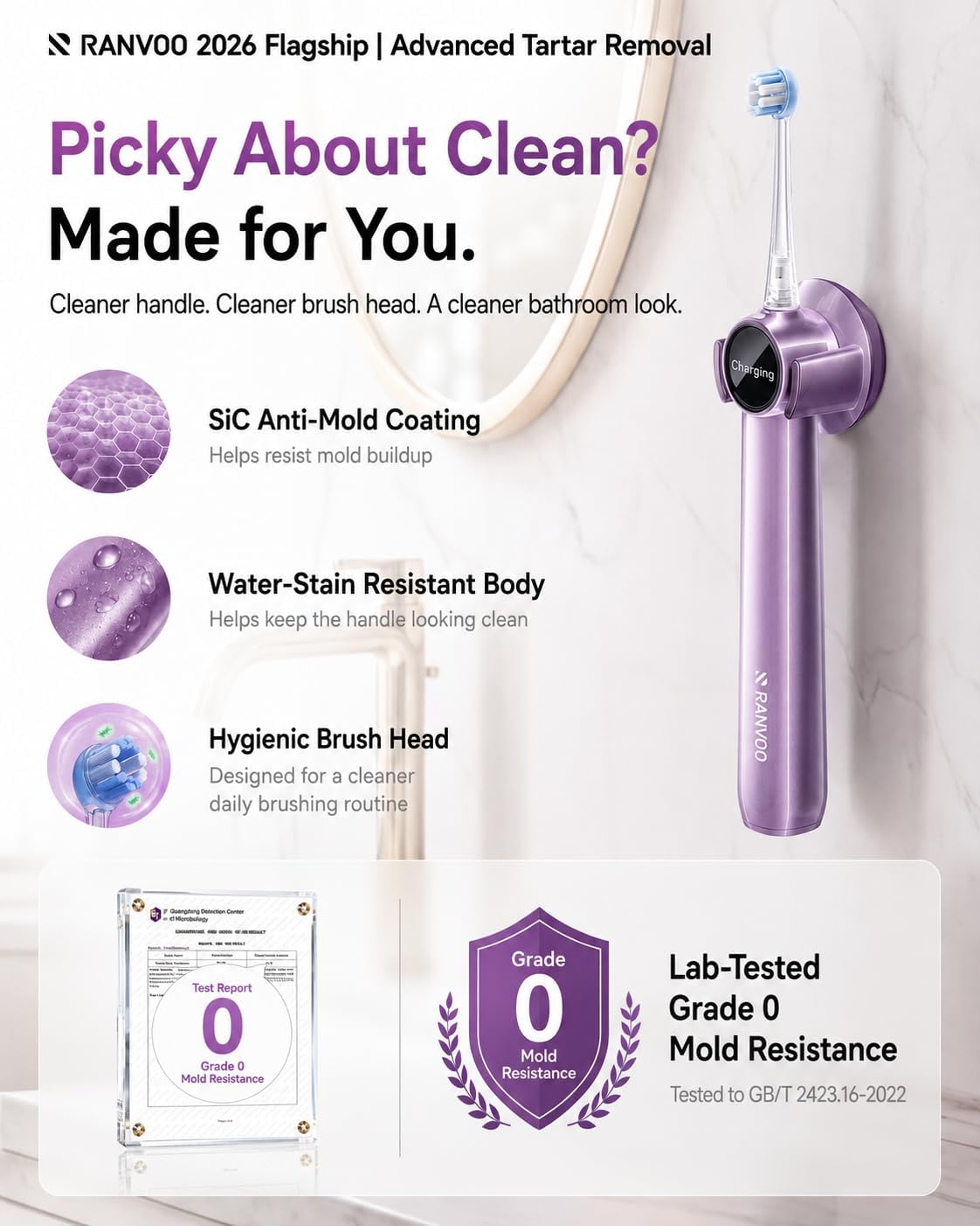 Thumbnail 6 de RANVOO AirJet X5 Sonic Electric Toothbrush (AirJet jet-flow, 60-day rechargeable, 3 brush heads)