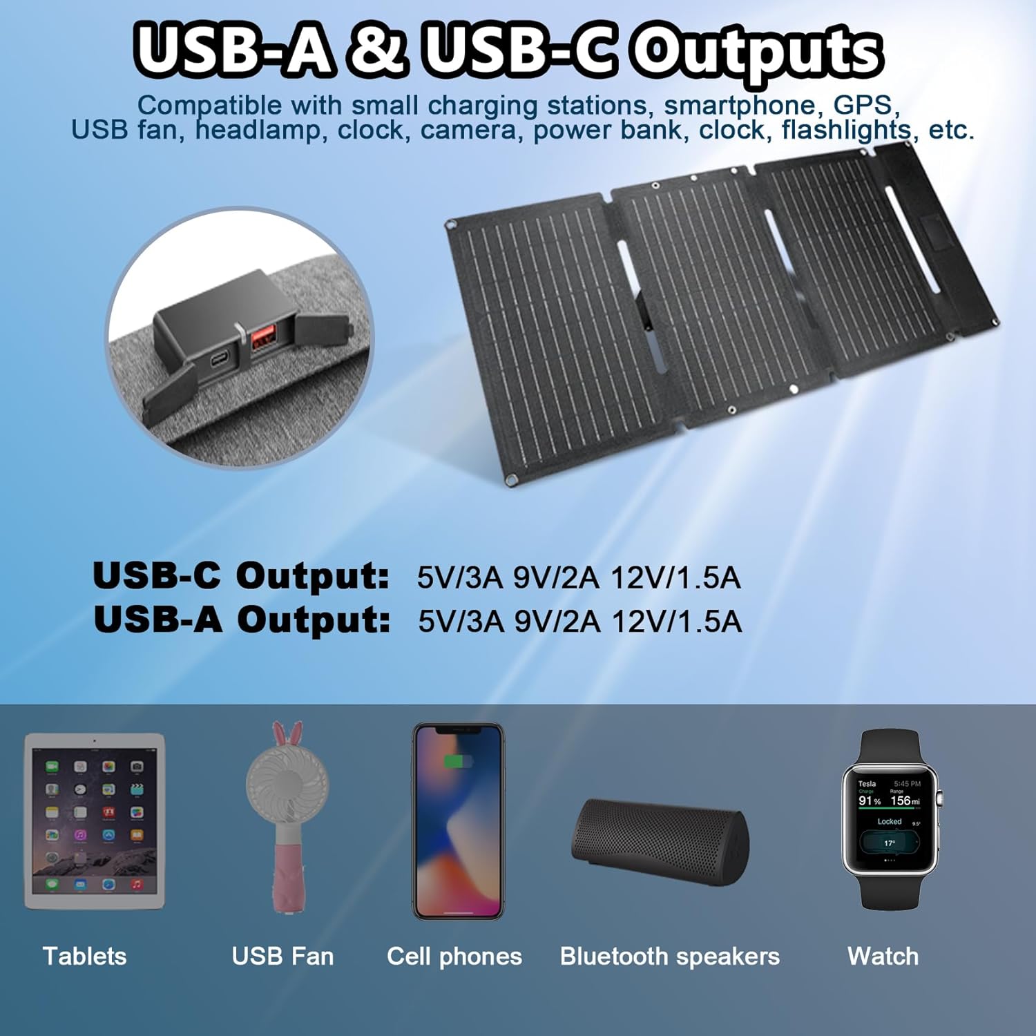 Thumbnail 1 de REACELL Chargeur Solaire 30W Portable avec Ports USB-C et USB-A — Panneau Pliable Étanche IP65